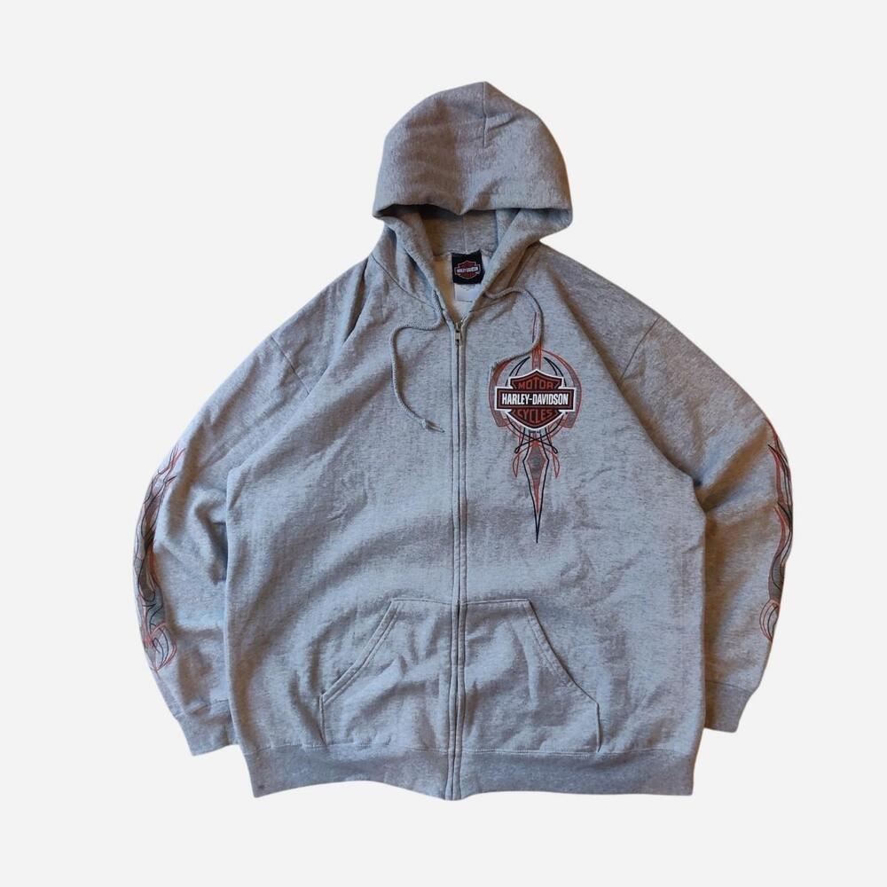 00's Harley Davidson Orlando zip up hoodie with red & black logo and flame desig